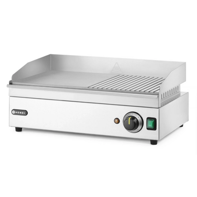 Płyta grillowa elektryczna Kitchen Line, 1/2 gładka 1/2 ryflowana, 2.4 kW, 51,8x33 cm Hendi, kod 154946 (NL26 Horeca)